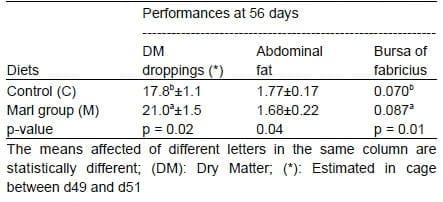 The Marl as a Natural Supply on Broiler Chicken Feed: Effects on the Starter Performance, the Abdominal Fat and the Dropping Moisture - Image 3