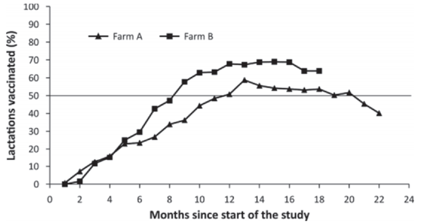 Efficacy of vaccination on Staphylococcus aureus and coagulase-negative staphylococci intramammary infection dynamics in 2 dairy herds - Image 4