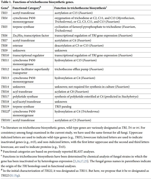 Evolution of structural diversity of trichothecenes, a family of toxins produced by plant pathogenic and entomopathogenic fungi - Image 3