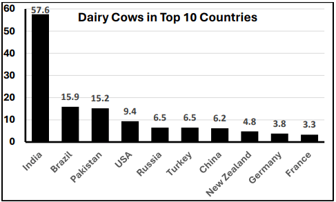 Figure 4. Number of dairy cows in top countries of the world. Source of data: https://ruminants.ceva.pro/dairy-industry