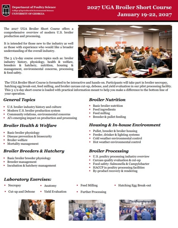 Registration open for 2027 UGA Broiler Short Course - Image 1