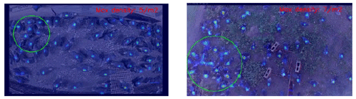 Figure 3 - The visualization of density estimations in both indoor (left) and outdoor (right) environments.