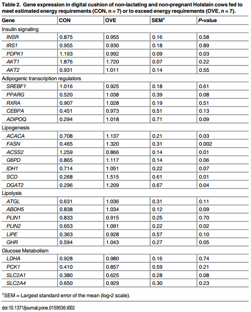 Digital Cushion Fatty Acid Composition and Lipid Metabolism Gene Network Expression in Holstein Dairy Cows Fed a High-Energy Diet - Image 2