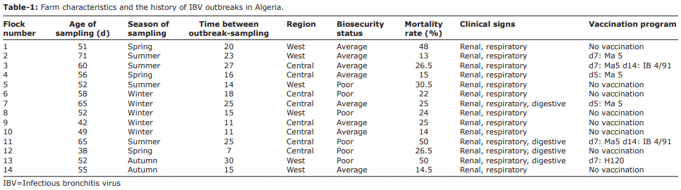 The first evidence of a new genotype of nephropathogenic infectious bronchitis virus circulating in vaccinated and unvaccinated broiler flocks in Algeria - Image 1