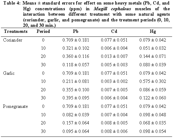 Removal of some heavy metals from mullet (bury fish) by using aqueous solutions of pomegranate peel, garlic and Coriandrum sativum - Image 4