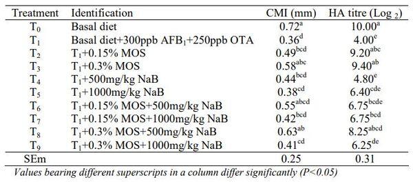 Ameliorative Effects of Mannan Oligosaccharide and Sodium Butyrate on Production Performance and Immunity During Combined Aflatoxicosis and Ochratoxicosis in Broiler Chickens - Image 4