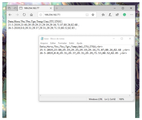 Figure 3b. Built prototype working: data available for download through the web.