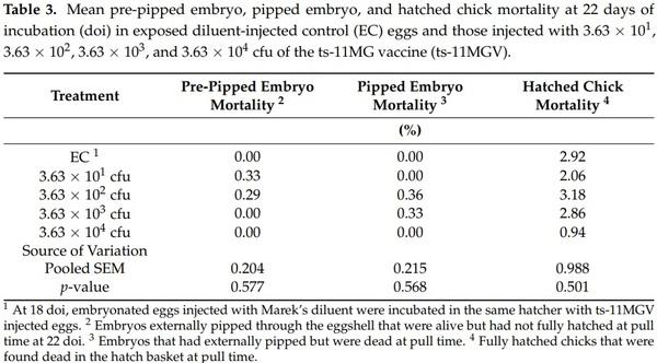 Effects of the In Ovo Vaccination of the ts-11 Strain of Mycoplasma gallisepticum in Layer Embryos and Posthatch Chicks - Image 3