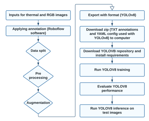 Figure 9. Developing procedures of the Yolov8 object detection model on the customized dataset.