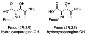 Figure 2. Structures of Fmoc-(2R,3R)-hydroxyasparagine-OH and Fmoc-(2R,3S)-hydroxyasparagine-OH.