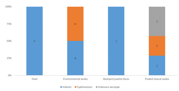 Figure 1. Distribution of Salmonella serovars according to the evaluated matrices.