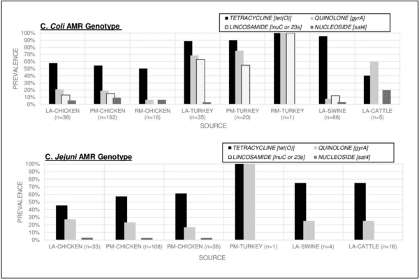 Antimicrobial resistance and interspecies gene transfer in Campylobacter coli and Campylobacter jejuni isolated from food animals, poultry processing, and retail meat in North Carolina, 2018–2019 - Image 3