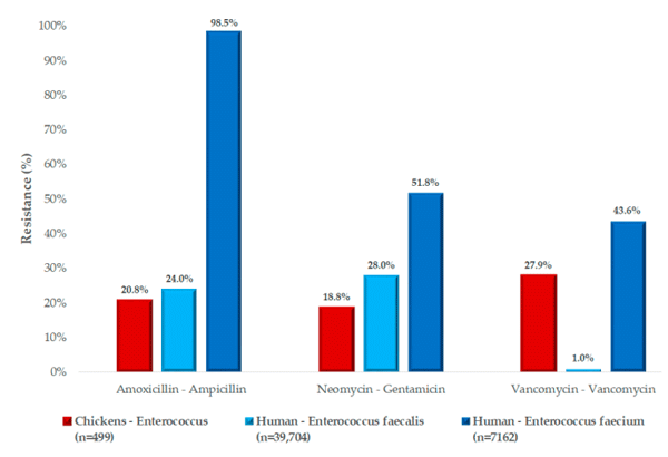 Figure 6. Susceptibility profiles of human and poultry isolates based on a comparison of available active substances.
