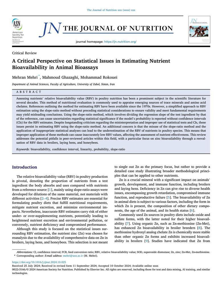 A Critical Perspective on Statistical Issues in Estimating Nutrient Bioavailability in Animal Bioassays - 1