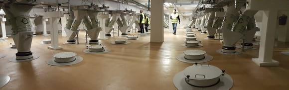 Top view of 3 finished feed bulk robot lines