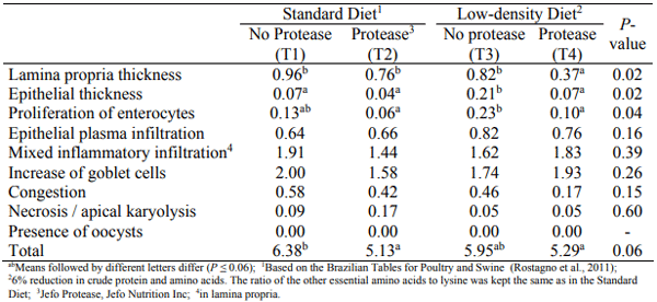 Table 3 - Histology analysis of the ileum / ISI® methodology.