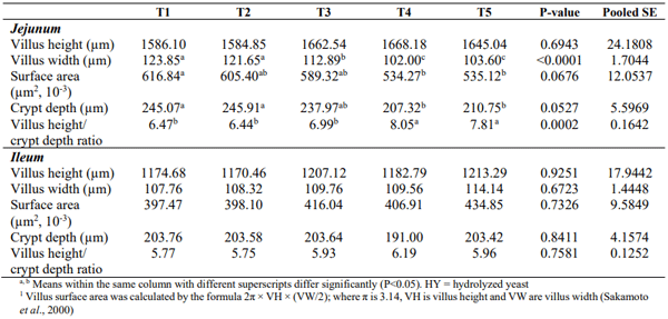 Table 4 - Effect of in-feed therapeutics on intestinal morphology