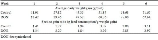 The effect of feeding a diet naturally contaminated with deoxynivalenol on production traits and selected biochemical indicators of broiler chickens - Image 4