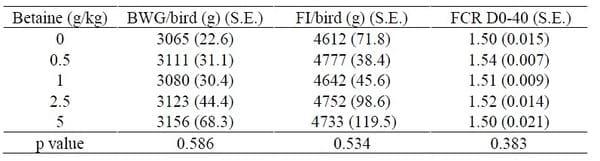 Dose response to betaine dietary inclusion in broiler chicks up to 40 day of age - Image 1