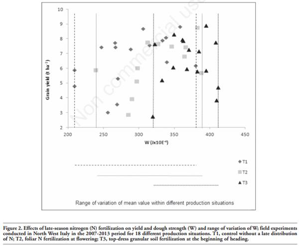Effect of late-season nitrogen fertilization on grain yield and on flour rheological quality and stability in common wheat, under different production situations - Image 12